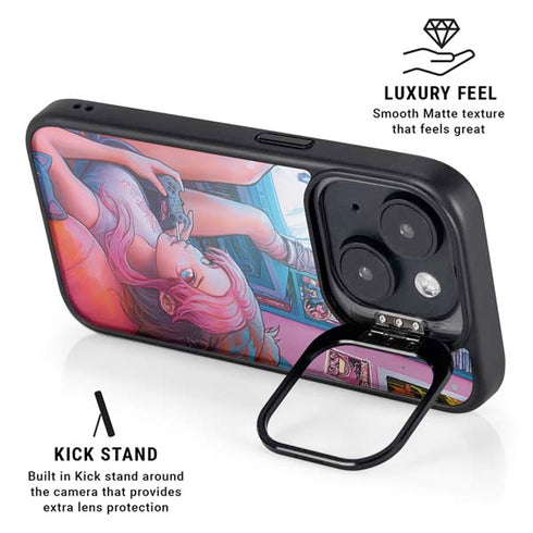 Pink Hair Anime Gamer Girl by Ivy Dolamore iPhone 15 Kickstand Case